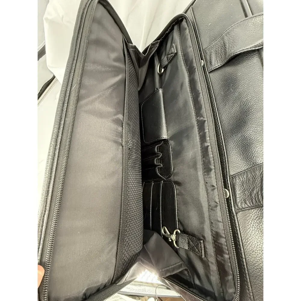 Stetson Black Rolling Leather Laptop Briefcase Carry On Travel Bag Style 85032